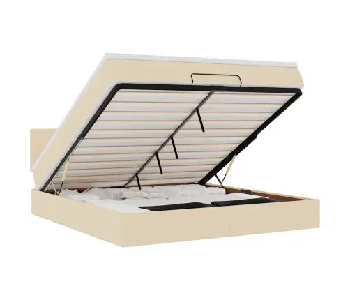 Ottomani Voodiraam Madratsiga, Kreemjas, 160X200 cm Kangas