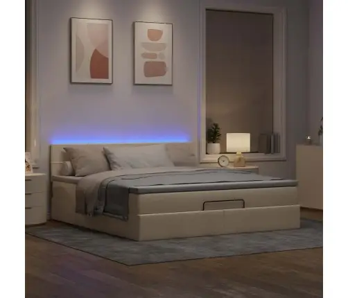 Ottomani Voodiraam Madratsiga, Kreemjas, 160X200 cm Kangas