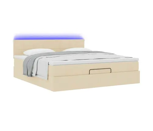 Ottomani Voodiraam Madratsiga, Kreemjas, 160X200 cm Kangas