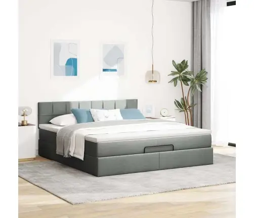 Ottomani Voodi Madratsi Ja Led, Tumehall, 180X200cm Kangas