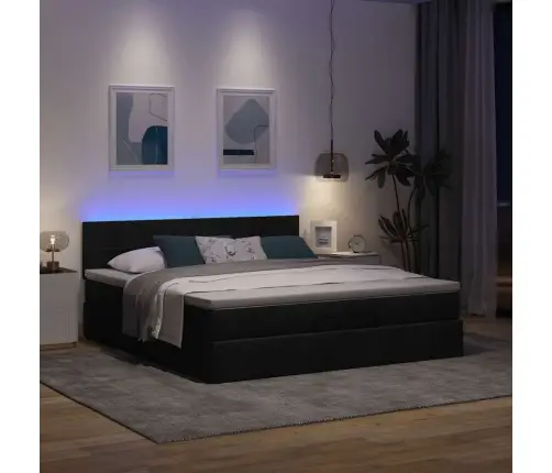 Osmaņu Gulta Ar Matraci & Leds, Melns, 180X200Cm, Audums Vidaxl