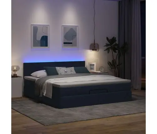 Osmaņu Gulta Ar Matraci & Leds, Zils, 180X200Cm, Audums Vidaxl