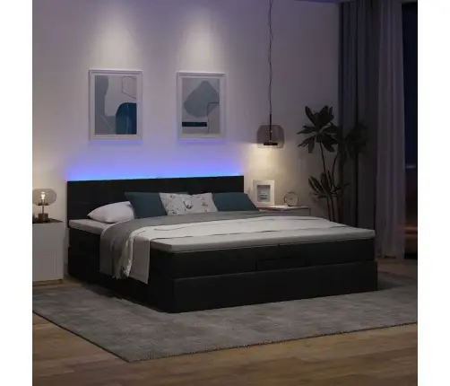 Osmanų Lovos Rėmas Su Čiužiniais, Juodas, 200X200cm Audinys