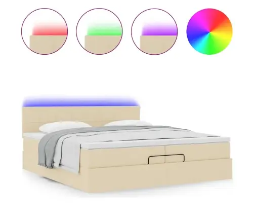 Ottomani Voodiraam Madratsitega, Kreemjas, 200X200cm Kangas