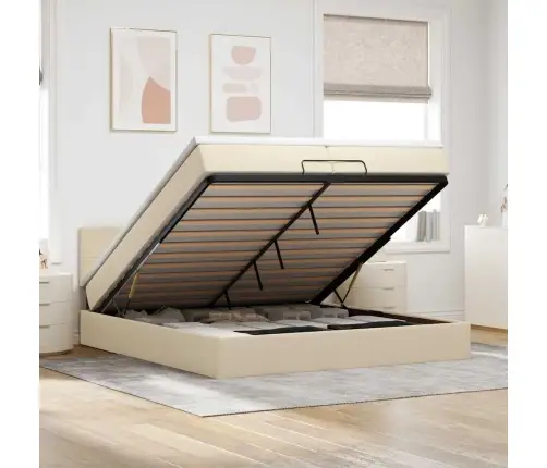 Ottomani Voodiraam Madratsitega, Kreemjas, 200X200cm Kangas