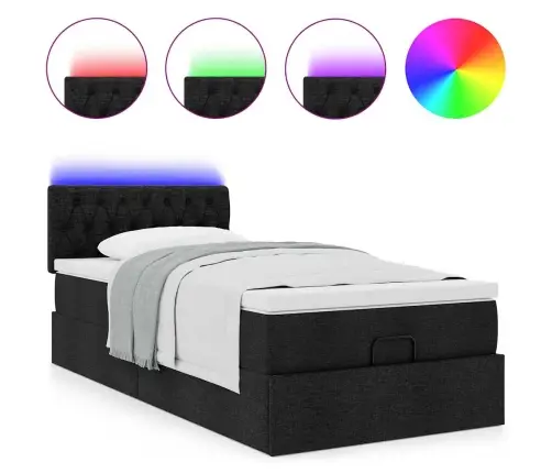 Osmanų Lova Su Čiužiniu Ir Led, Juodas, 80X200cm Audinys