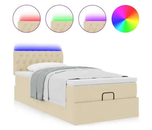 Ottomani Voodiraam Madratsiga, Kreemjas, 80X200cm Kangas