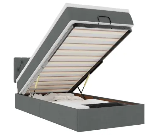 Osmanų Lova Su Čiužiniu Ir Led, Tamsiai Pilkas 90X200Cm Audinys