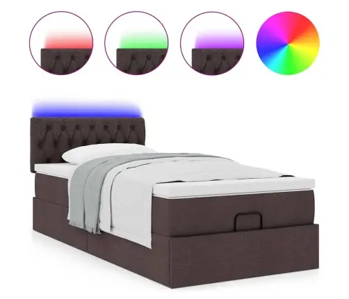 Osmaņu Gulta Ar Matraci&Leds, Tumši Brūns, 90X200 Cm, Audums Vidaxl