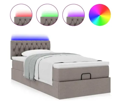 Osmaņu Gulta Ar Matraci&Leds, Pelēkbrūns, 90X200 Cm, Audums Vidaxl