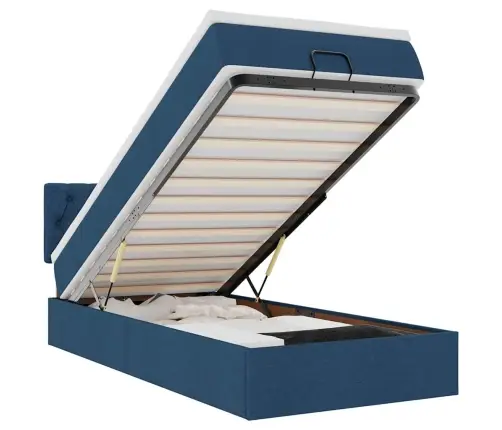 Osmaņu Gulta Ar Matraci & Leds, Zils, 90X200 Cm, Audums Vidaxl