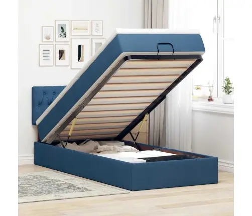 Osmaņu Gulta Ar Matraci & Leds, Zils, 90X200 Cm, Audums Vidaxl