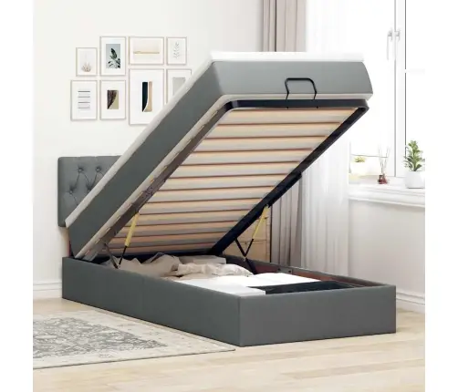 Osmaņu Gultas Rāmis Ar Matrača Tumši Pelēks 100X200 Cm Audums Vidaxl