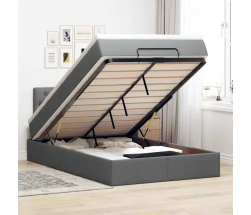 Osmanų Lova Su Čiužiniu Ir Led Tamsiai Pilkas 120X190Cm Audinys