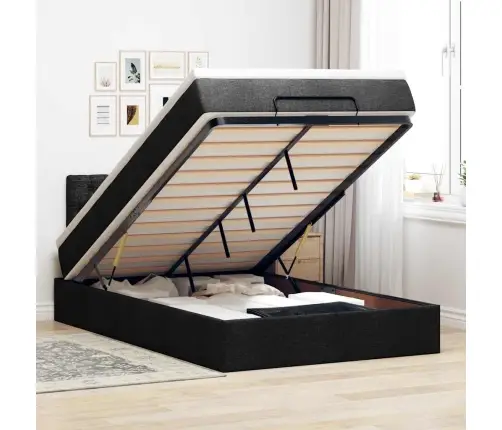 Ottomani Voodi Madratsi Ja Led, Must, 120X190 cm Kangas