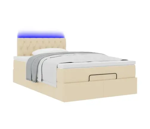 Osmaņu Gulta Ar Matraci&Leds, Krēmkrāsas, 120X190 Cm, Audums Vidaxl