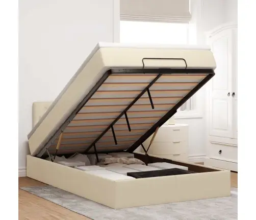 Osmaņu Gulta Ar Matraci&Leds, Krēmkrāsas, 120X190 Cm, Audums Vidaxl