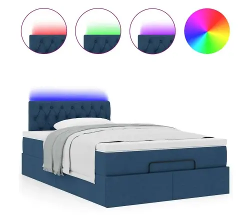 Osmaņu Gulta Ar Matraci&Leds, Zils, 120X190 Cm, Audums Vidaxl