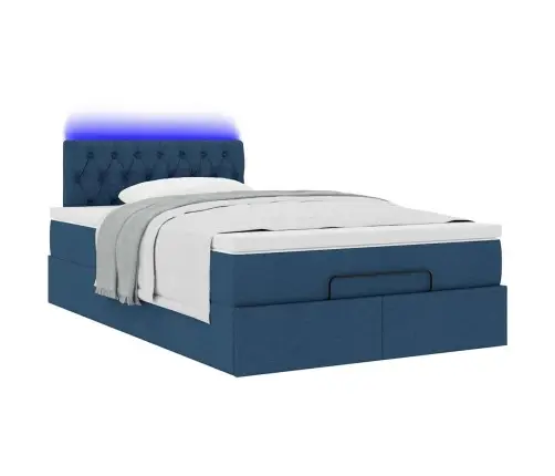 Osmaņu Gulta Ar Matraci&Leds, Zils, 120X190 Cm, Audums Vidaxl
