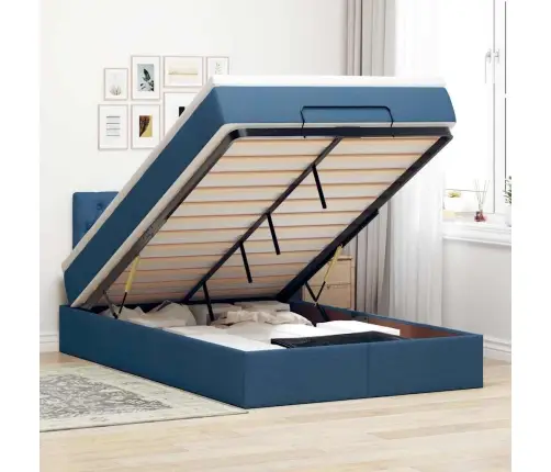 Osmaņu Gulta Ar Matraci&Leds, Zils, 120X190 Cm, Audums Vidaxl