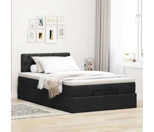 Osmaņu Gultas Rāmis Ar Matrača Melns 120X200 Cm Audums Vidaxl
