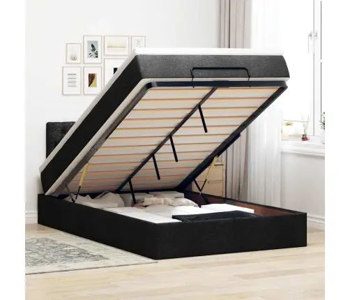 Osmaņu Gultas Rāmis Ar Matrača Melns 120X200 Cm Audums Vidaxl