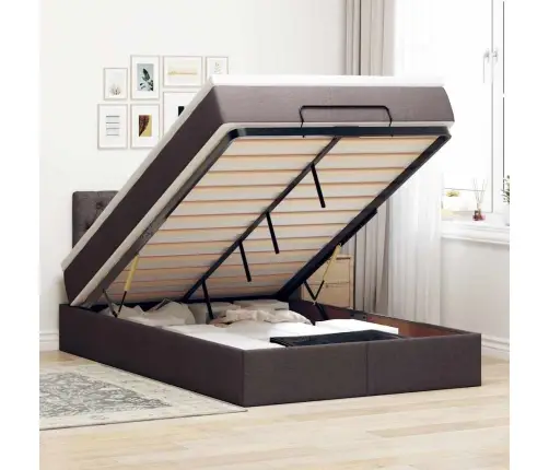 Osmaņu Gultas Rāmis Ar Matrača Tumši Brūns 120X200 Cm Audums Vidaxl