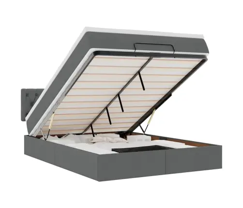 Ottomani Voodi Madratsita Ja Led, Tumehall, 140X190cm Kangas