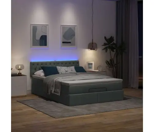 Ottomani Voodi Madratsita Ja Led, Tumehall, 140X190cm Kangas
