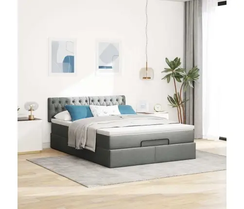 Ottomani Voodi Madratsita Ja Led, Tumehall, 140X190cm Kangas