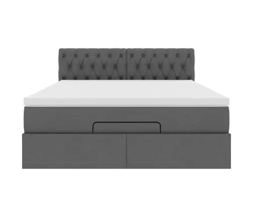 Ottomani Voodi Madratsita Ja Led, Tumehall, 140X190cm Kangas