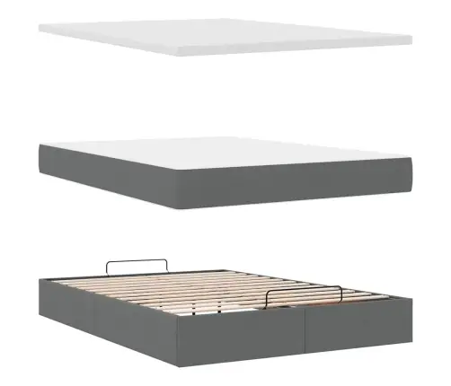 Ottomani Voodi Madratsita Ja Led, Tumehall, 140X190cm Kangas