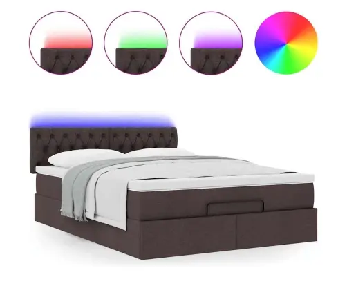 Osmaņu Gulta Ar Matraci&Leds, Tumši Brūns, 140X190 Cm, Audums Vidaxl