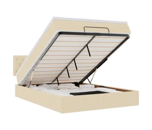 Ottomani Voodi Madratsita Ja Led, Kreemjas, 140X190 cm Kangas