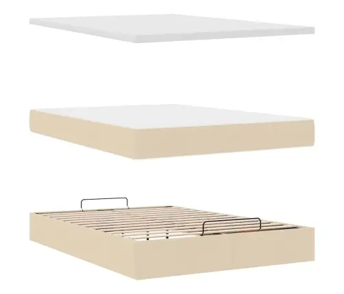 Ottomani Voodi Madratsita Ja Led, Kreemjas, 140X190 cm Kangas