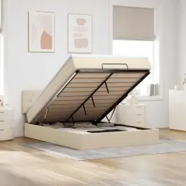 Osmanų Lova Su Čiužiniu Ir Led Kreminiu 140X190Cm Audinys