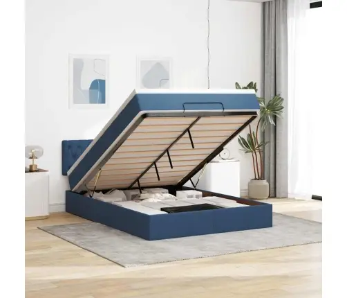 Osmaņu Gulta Ar Matraci & Leds, Zils, 140X190 Cm, Audums Vidaxl