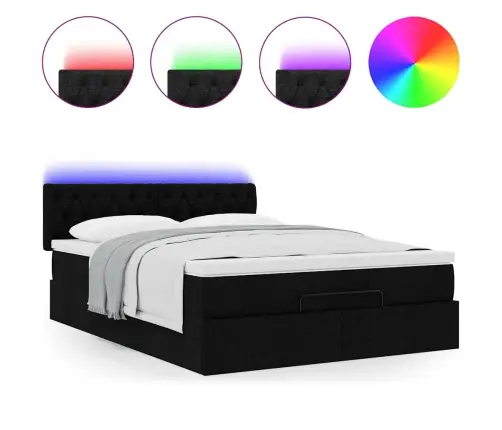 Osmaņu Gulta Ar Matraci & Leds, Melns, 140X200 Cm, Audums Vidaxl