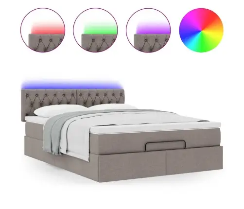 Osmanų Lova Su Čiužiniu Ir Led Lemputėmis Taupe 140X200 Cm