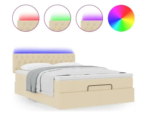Ottomani Voodi Madratsita Ja Led, Kreemjas, 140X200 cm Kangas