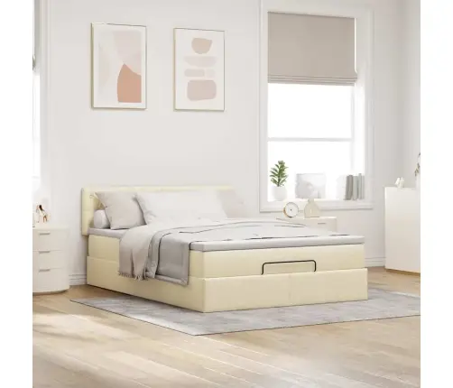 Ottomani Voodi Madratsita Ja Led, Kreemjas, 140X200 cm Kangas