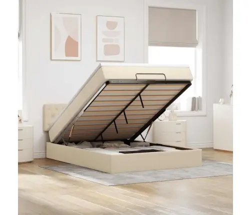 Ottomani Voodi Madratsita Ja Led, Kreemjas, 140X200 cm Kangas