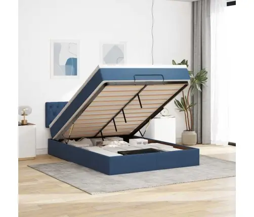 Osmanų Lovos Rėmas Su Čiužiniu, Mėlynas, 140X200cm Audinys