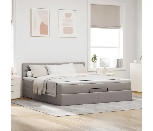 Osmanų Lovos Rėmas Su Čiužiniu, Taupe, 160X200 cm Audinys