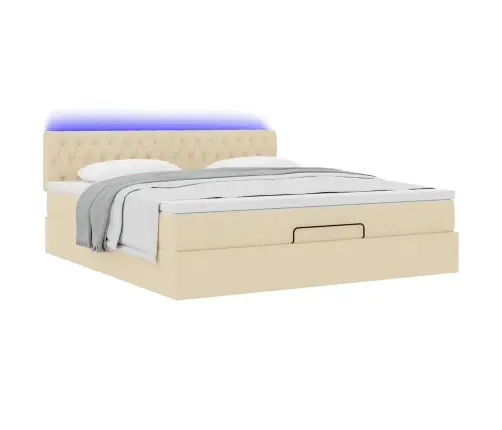 Osmaņu Gultas Rāmis Ar Matrača Krēmkrāsas 160X200Cm Audums Vidaxl