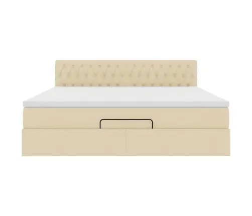 Osmaņu Gultas Rāmis Ar Matrača Krēmkrāsas 160X200Cm Audums Vidaxl