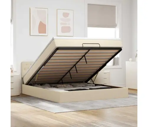 Osmaņu Gultas Rāmis Ar Matrača Krēmkrāsas 160X200Cm Audums Vidaxl