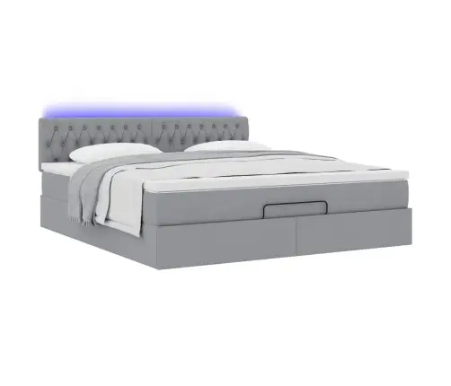 Ottomani Voodi Madratsi Ja Led, Helehall, 180X200cm Kangas