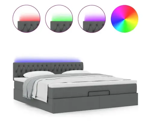 Osmaņu Gulta Ar Matraci & Leds, Tumši Pelēks, 180X200Cm, Audums Vidaxl