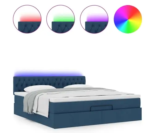Ottomani Voodi Madratsi Ja Led, Sinine, 180X200cm Kangas
